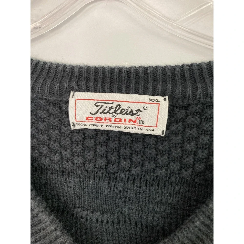 Vtg Titleist by Corbin Sweater Men 2XL 3D Cable Knit Combed Cotton Vneck Golf